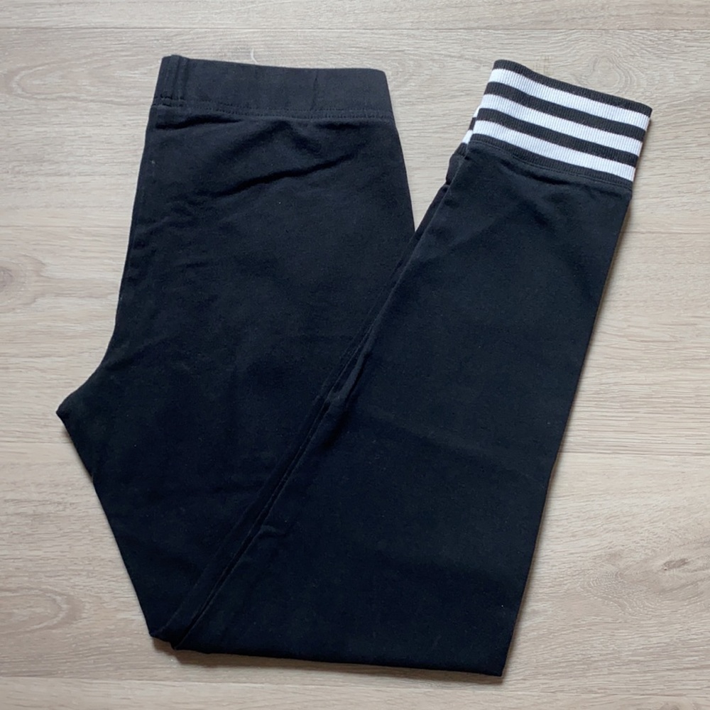 Adidas Black Cotton Leggings Three Stripes